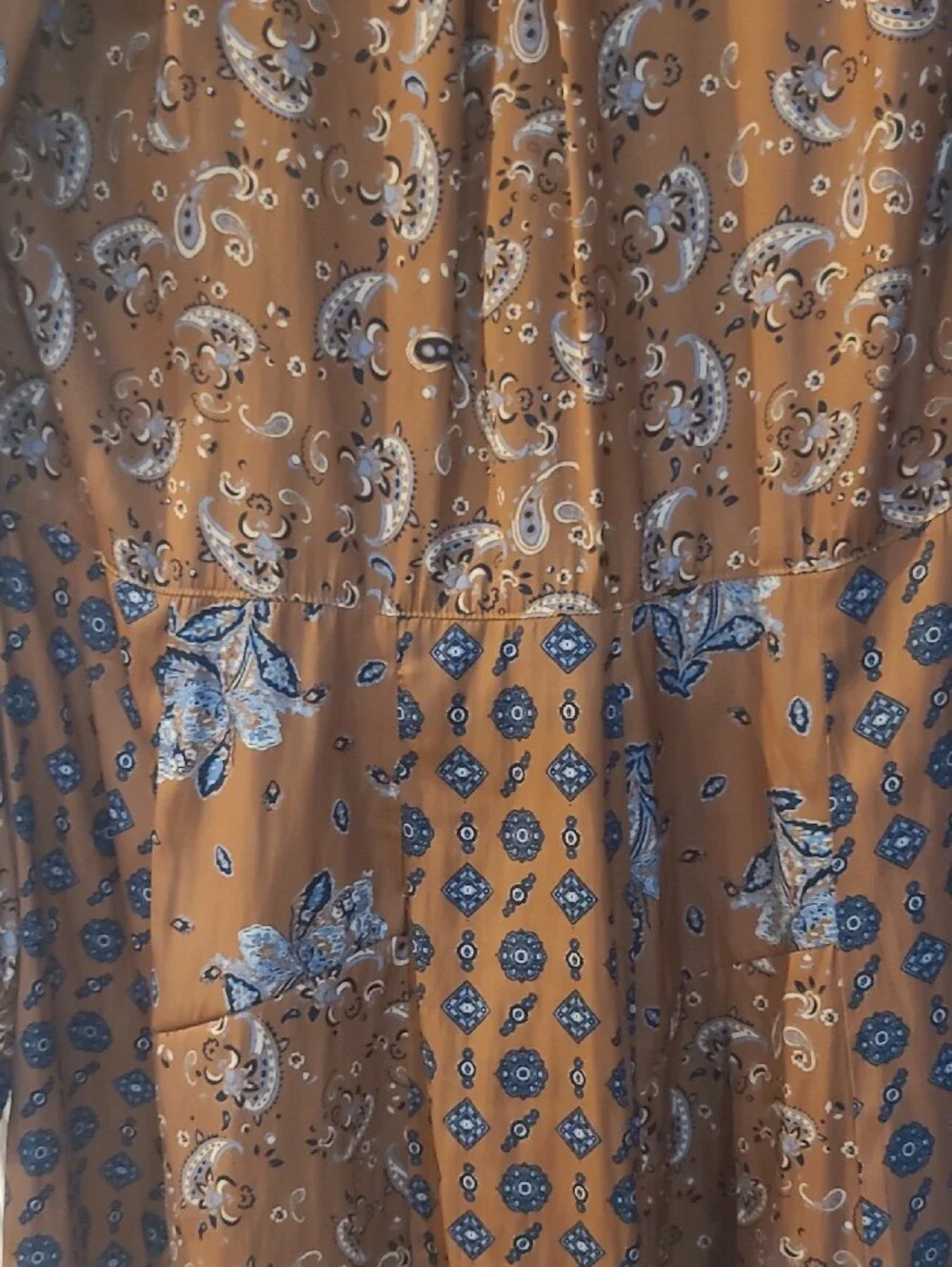 Free People Rust Tunic with Blue Paisley Motif